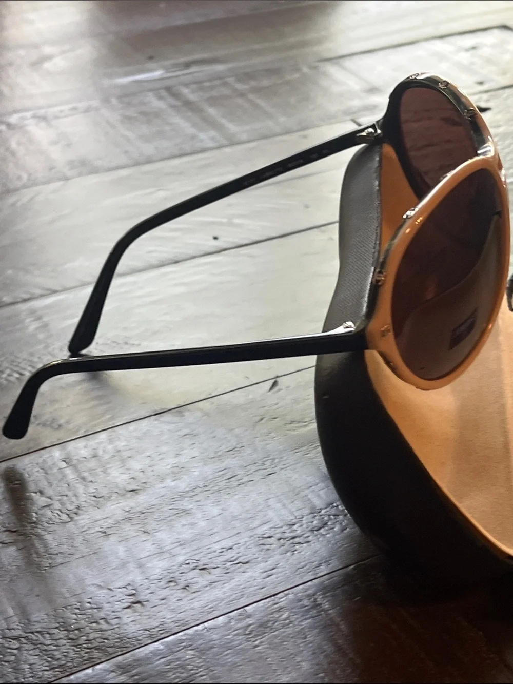 CHANEL Peach Frame Sunglasses with Dark Brown Lenses and Black Temples